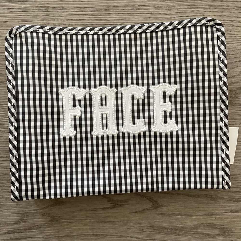 Brand new large black+white gingham TRVL roadie. Custom white “FACE” appliqué.